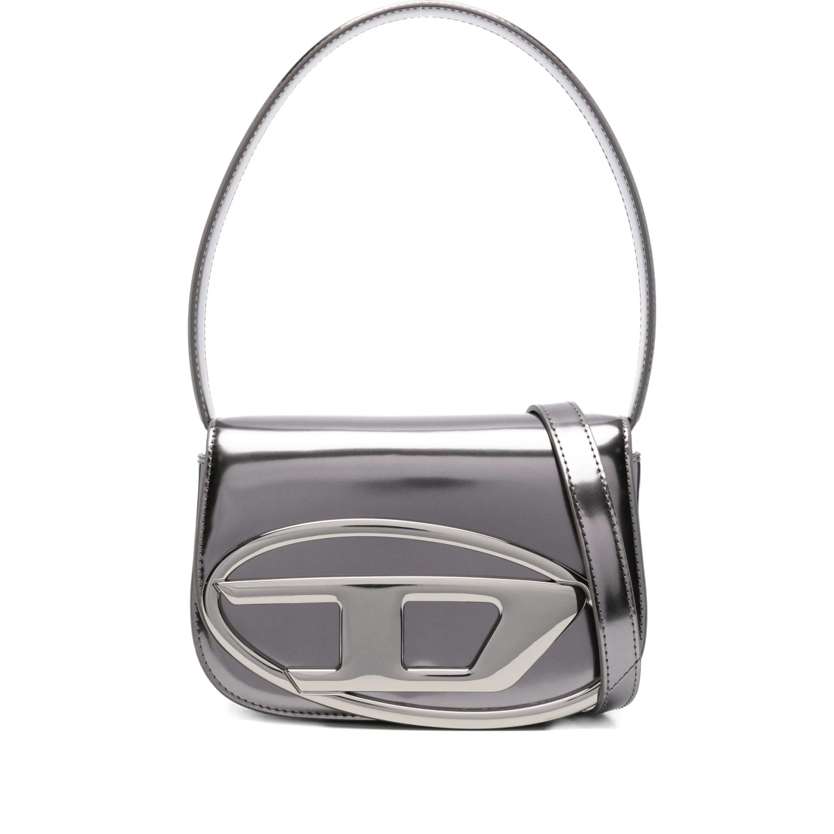 metallic-plaque top-handle handbag