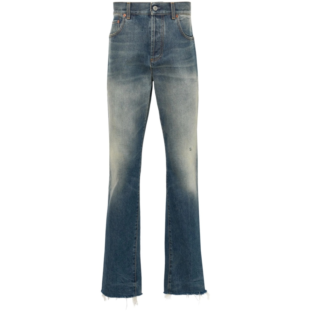 mid-rise straight-leg raw-cut jeans