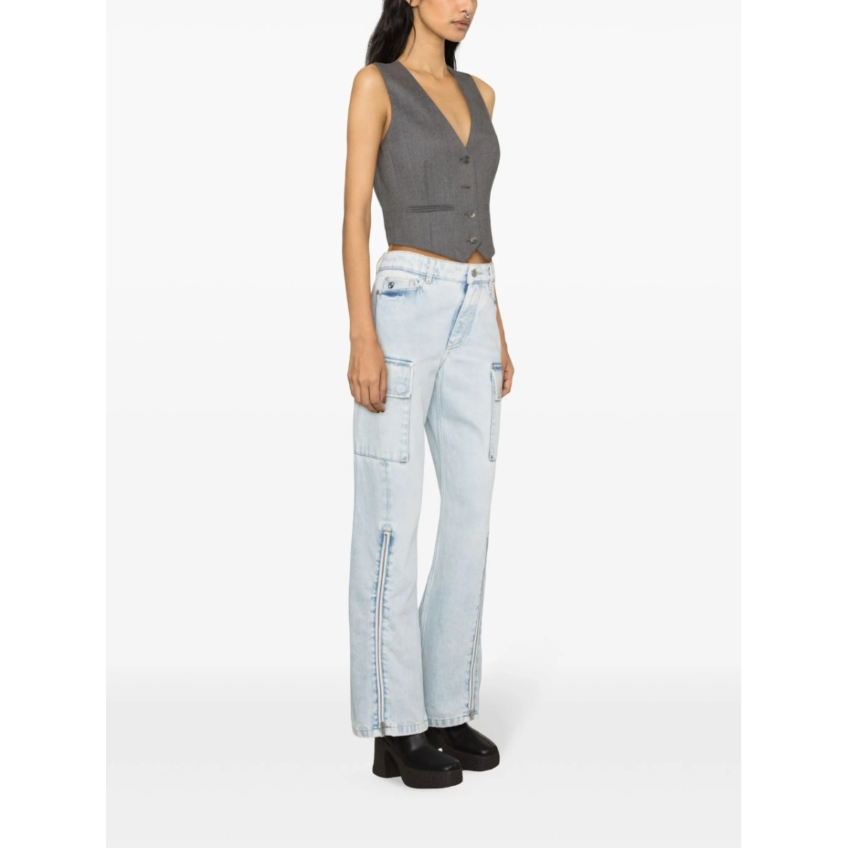 mid-rise wide-leg cargo jeans - Img 3
