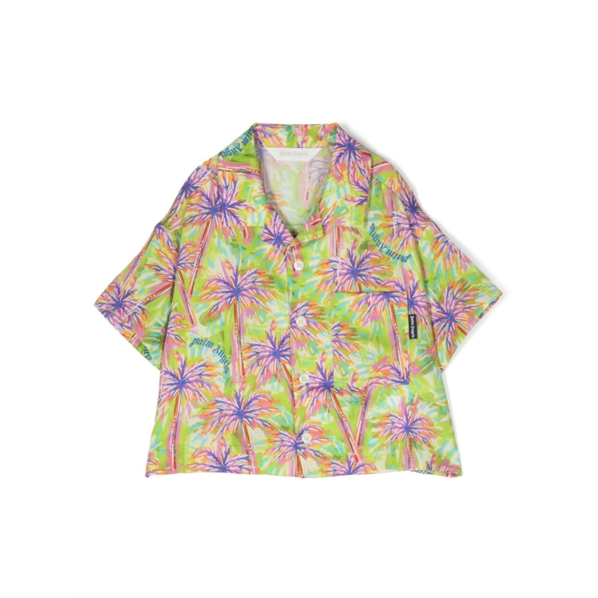 palm tree-print short-sleeve bowling shirt