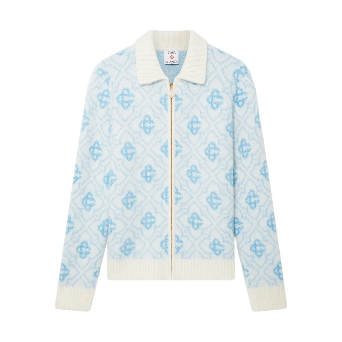 pattern zip-up cardigan