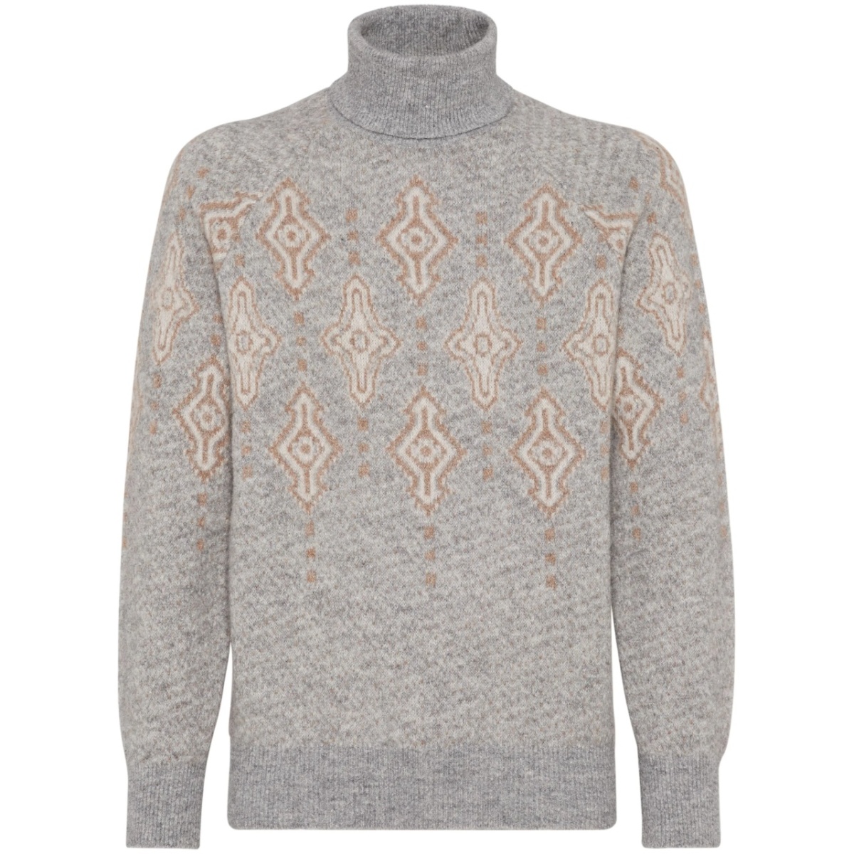 patterned-intarsia roll-neck jumper