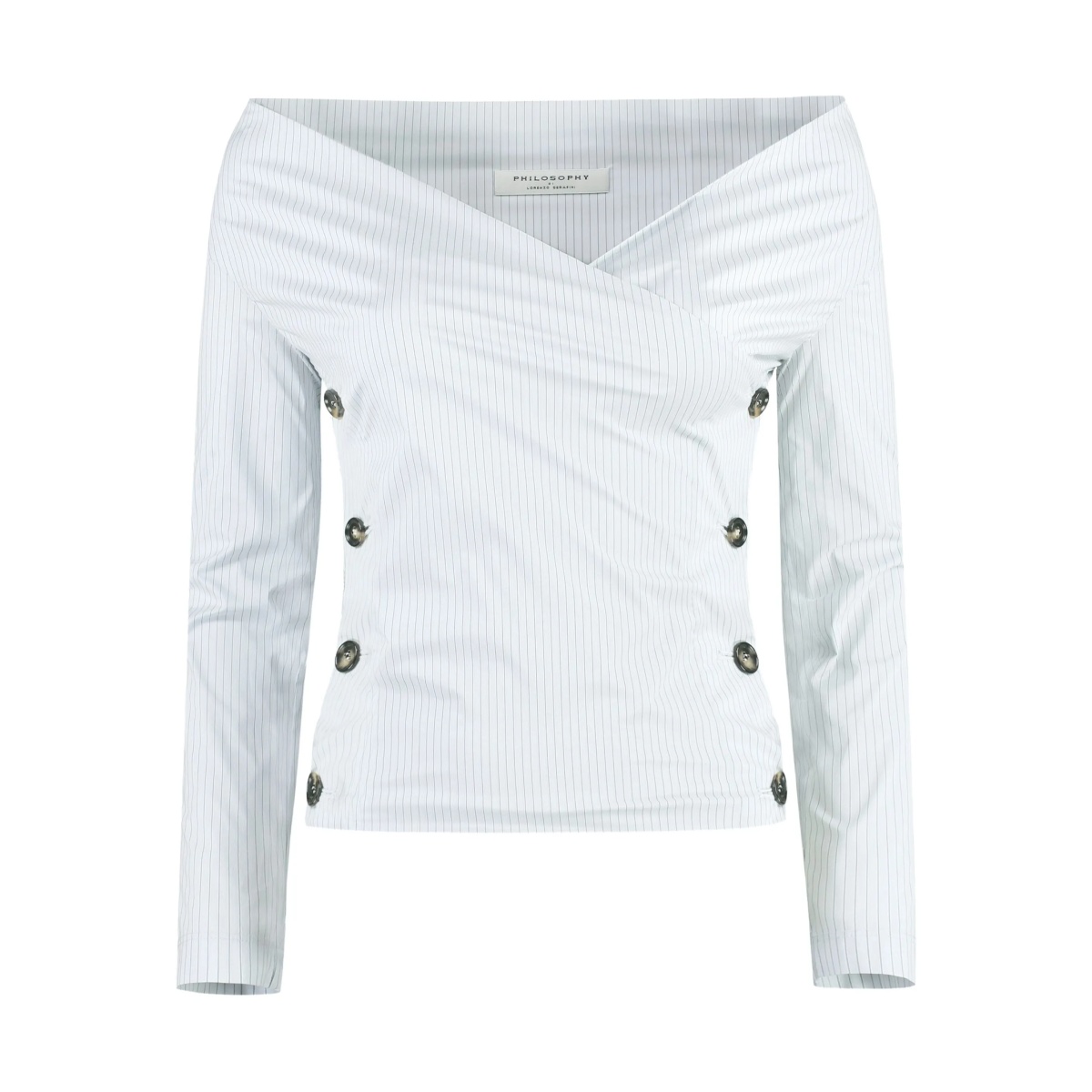 pinstripe button-fastening blouse