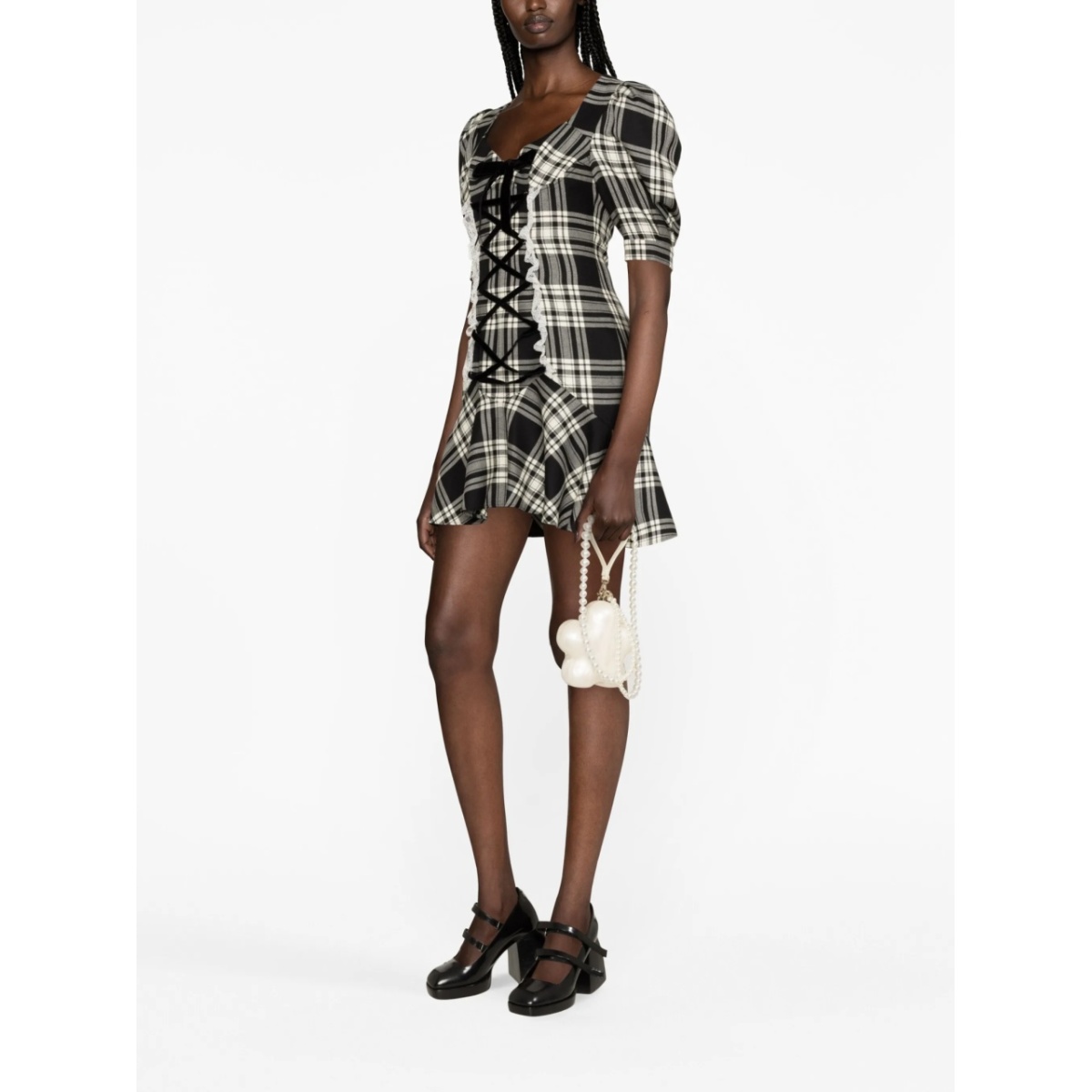 plaid-check lace-up dress - Img 3