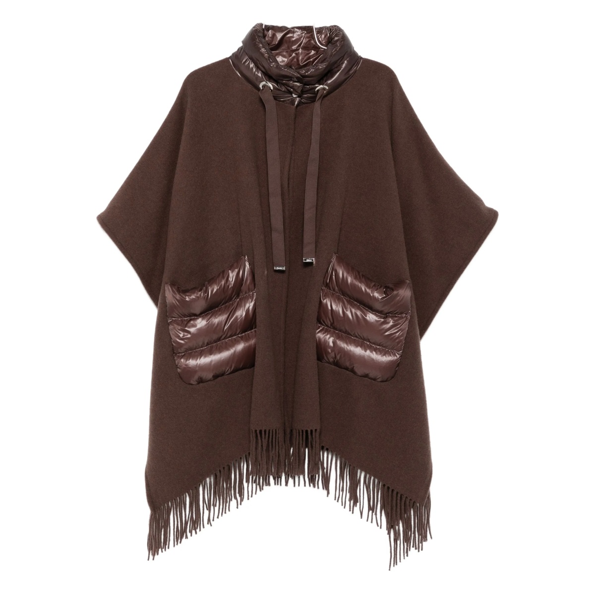 quilted-pocket fringe poncho