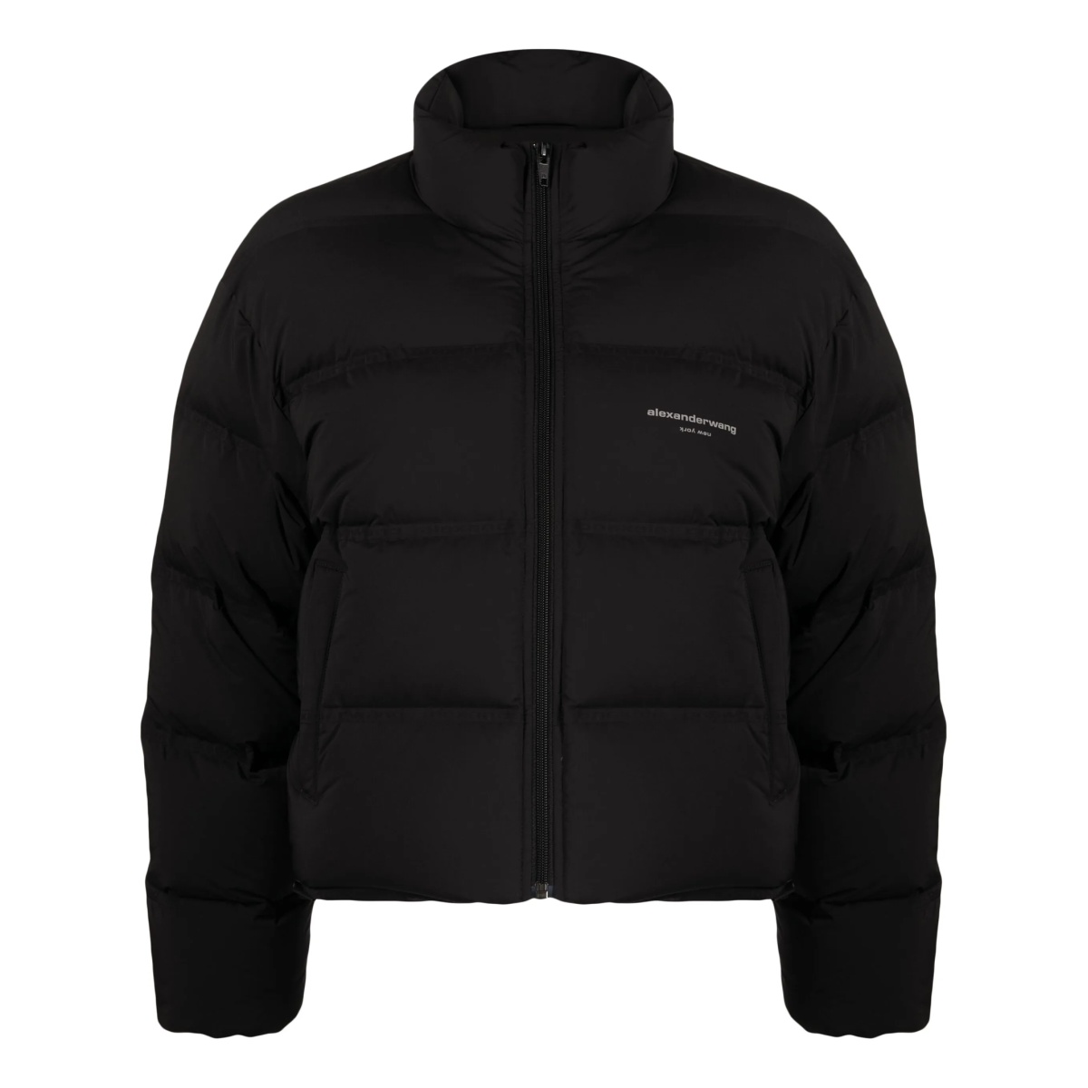 reflective-logo cropped puffer jacket