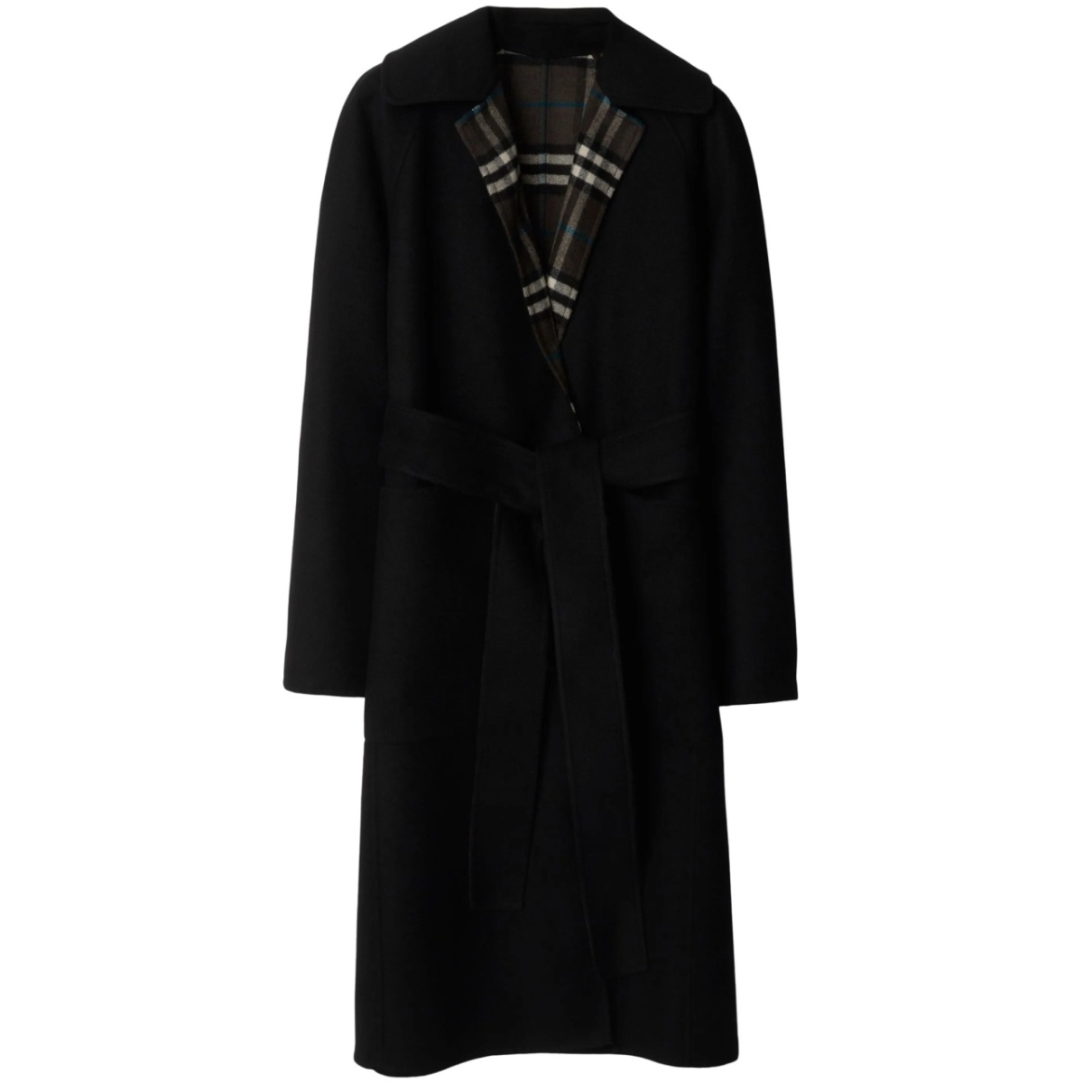 Reversible check wool wrap coat