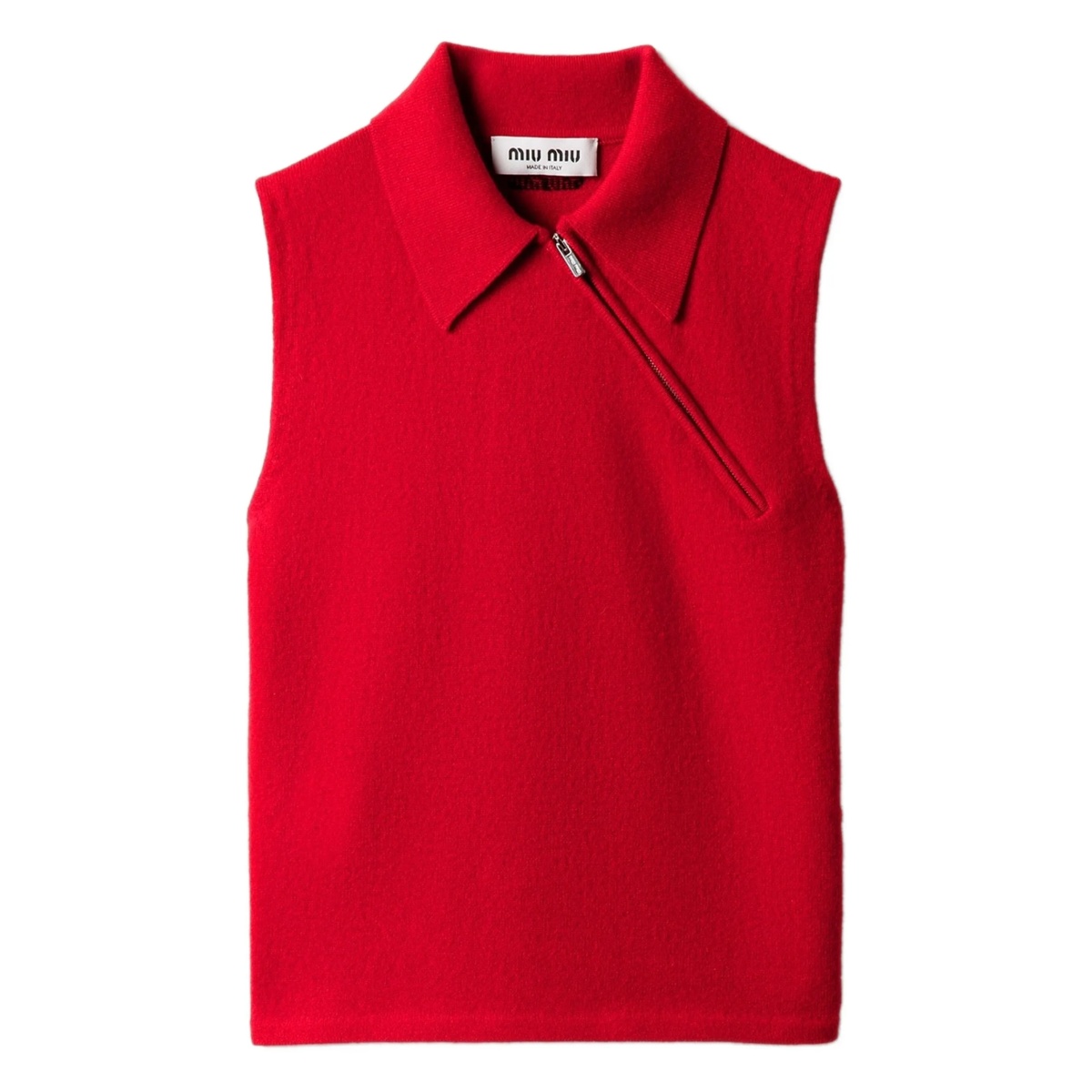 ribbed-collar zip-front sleeveless vest