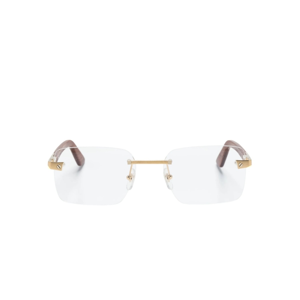 rimless rectangle-frame glasses
