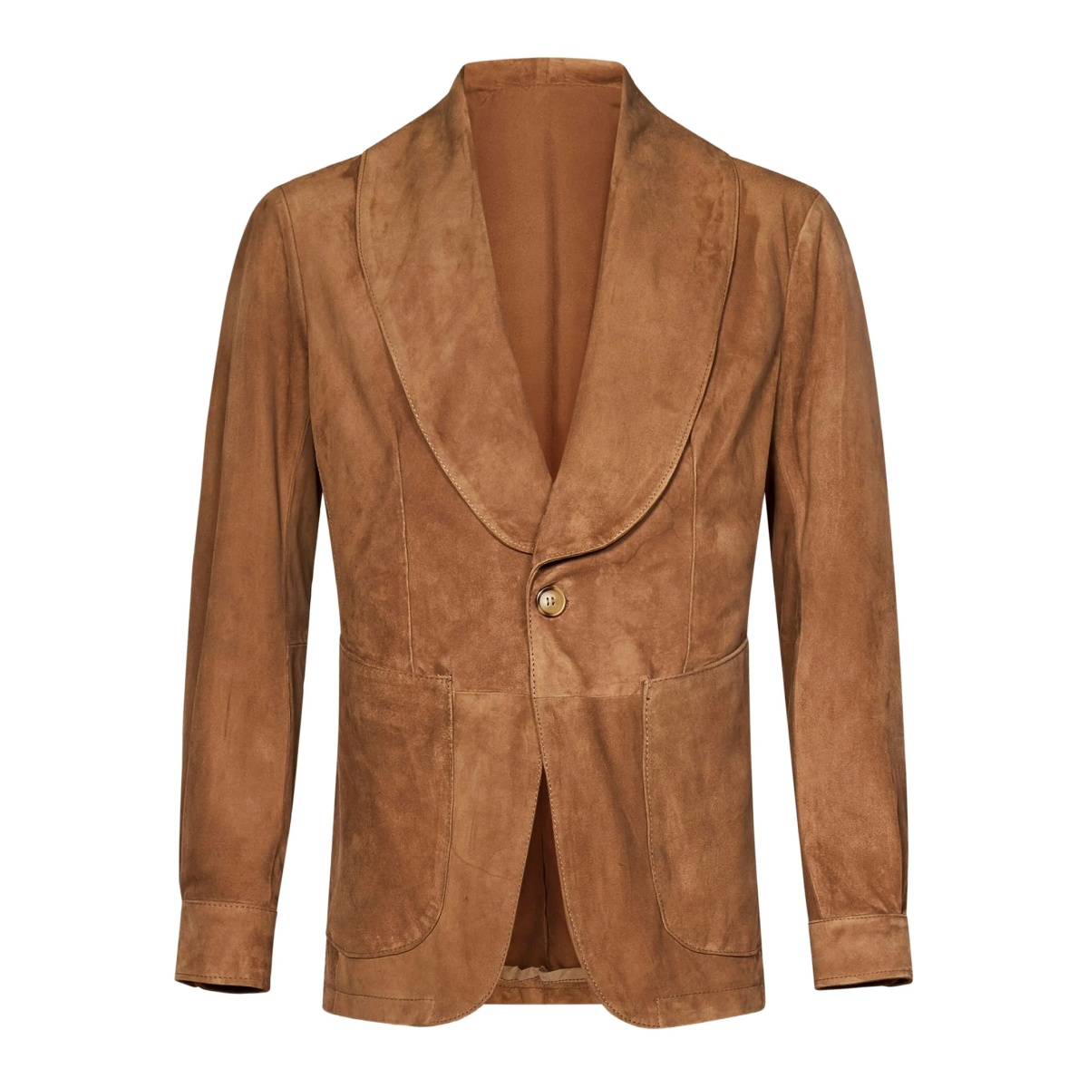 shawl-collar patch-pocket leather jacket