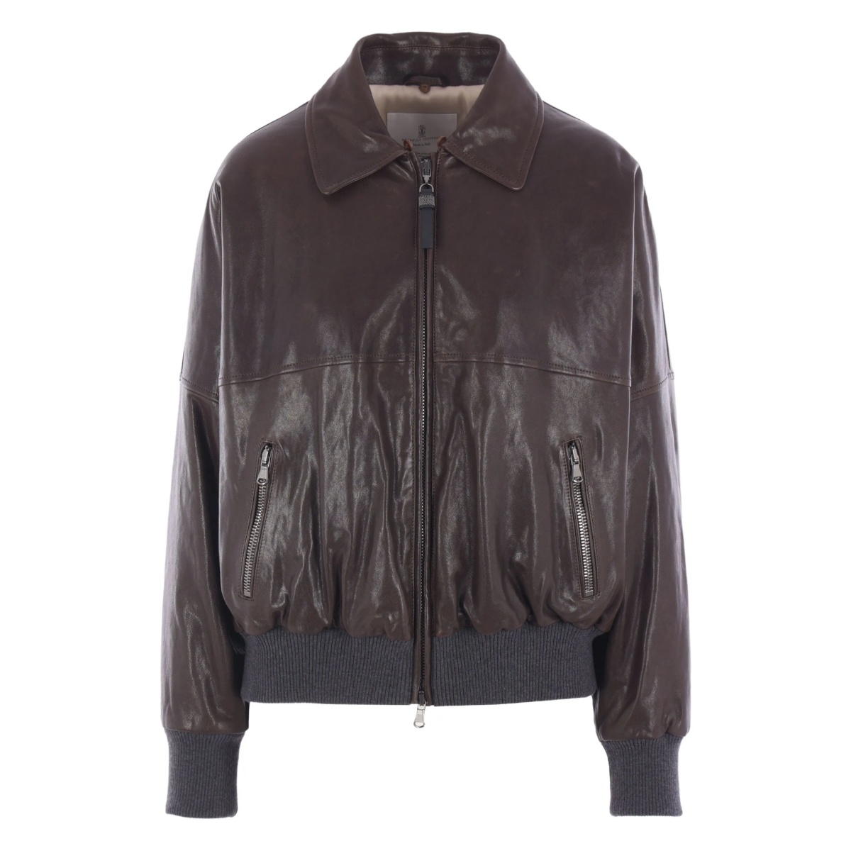 shearling-collar leather jacket
