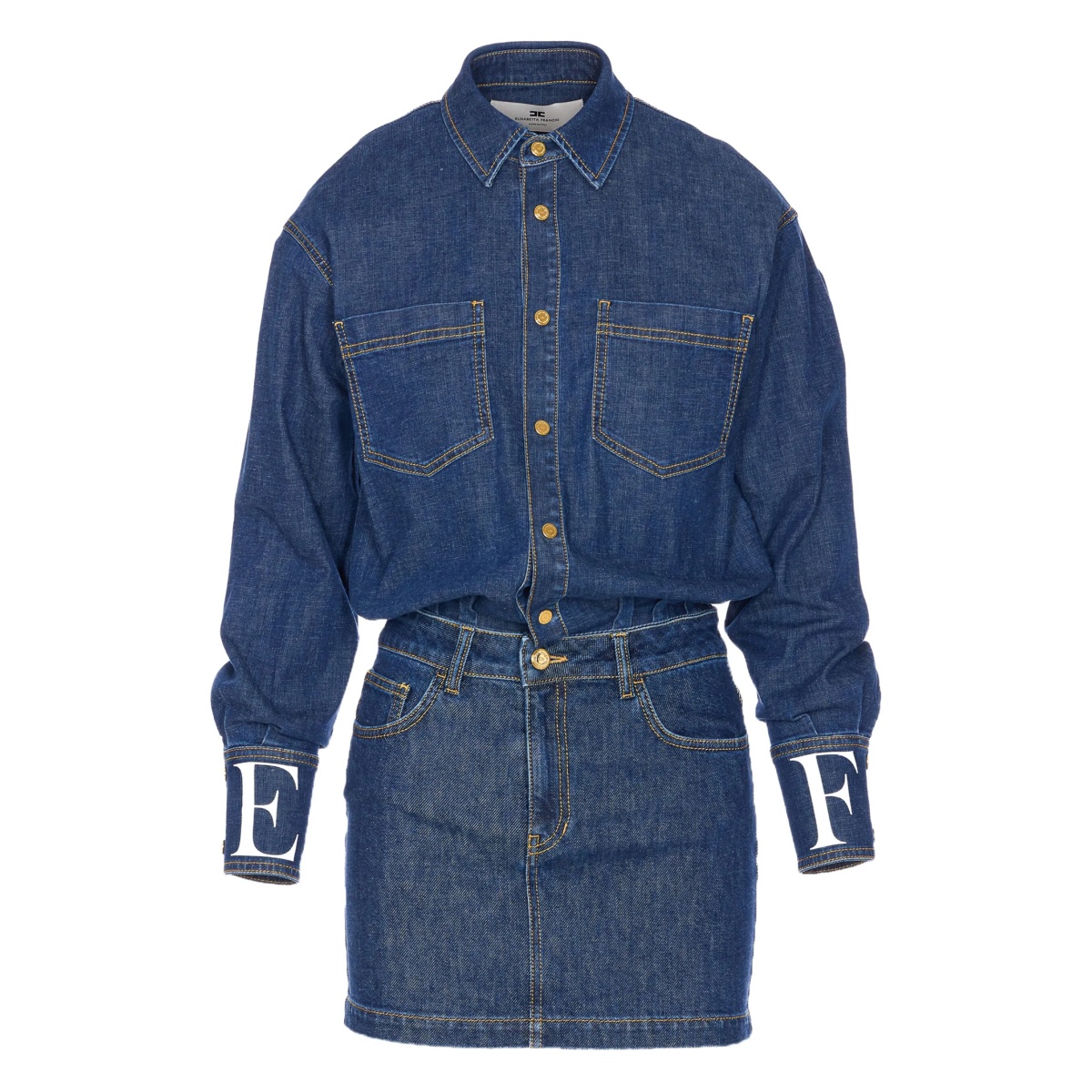 snap-button denim mini dress