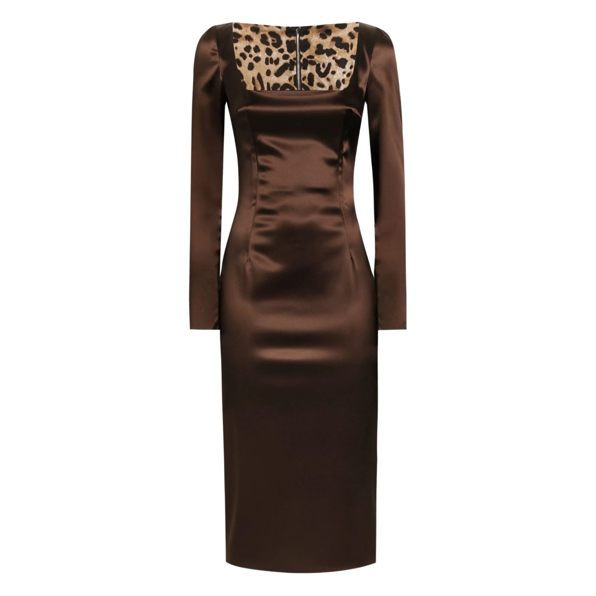 square-neck satin midi dress