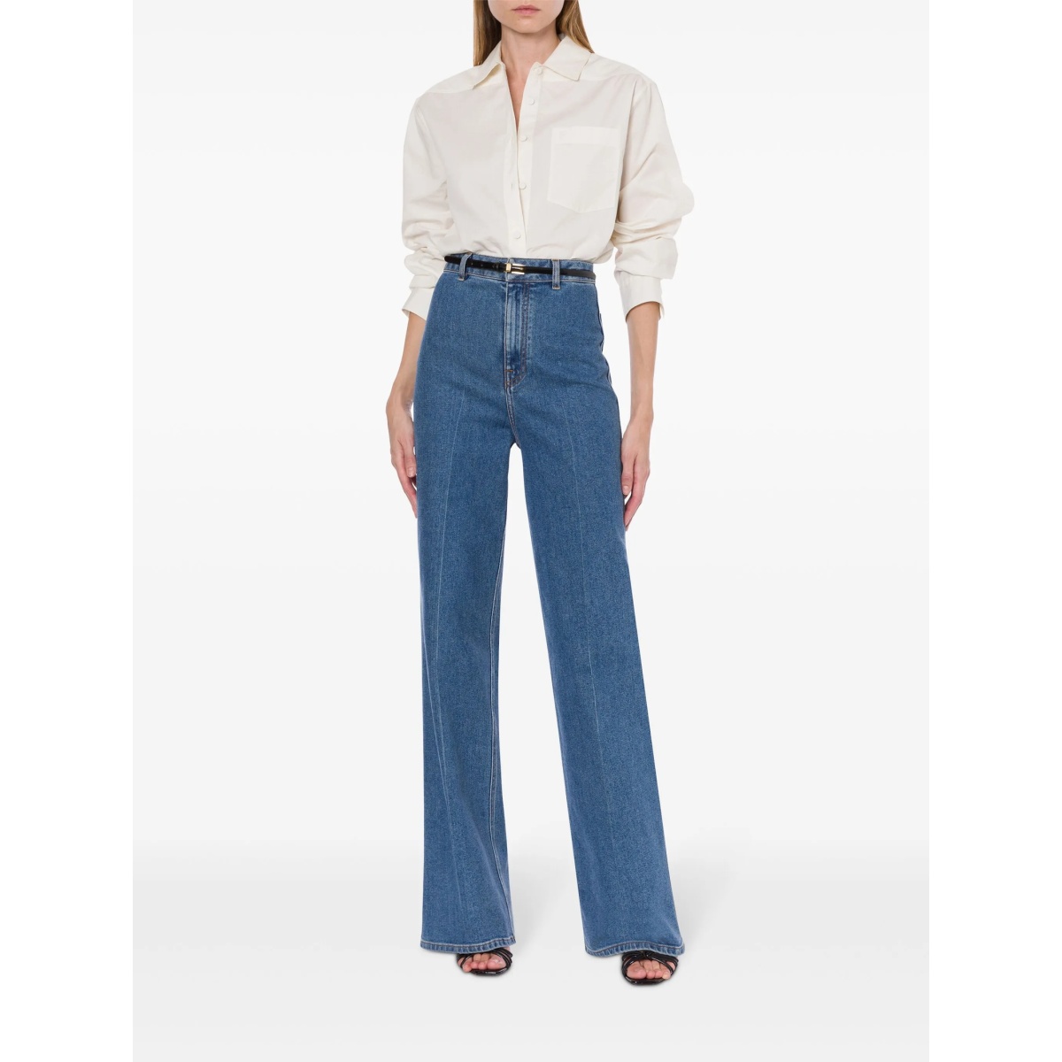 stretch-cotton wide-leg jeans - Img 2