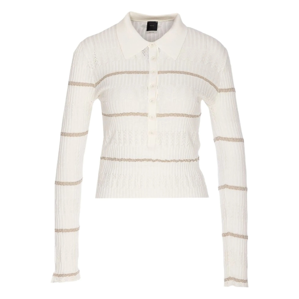 stripe-ribbed polo top