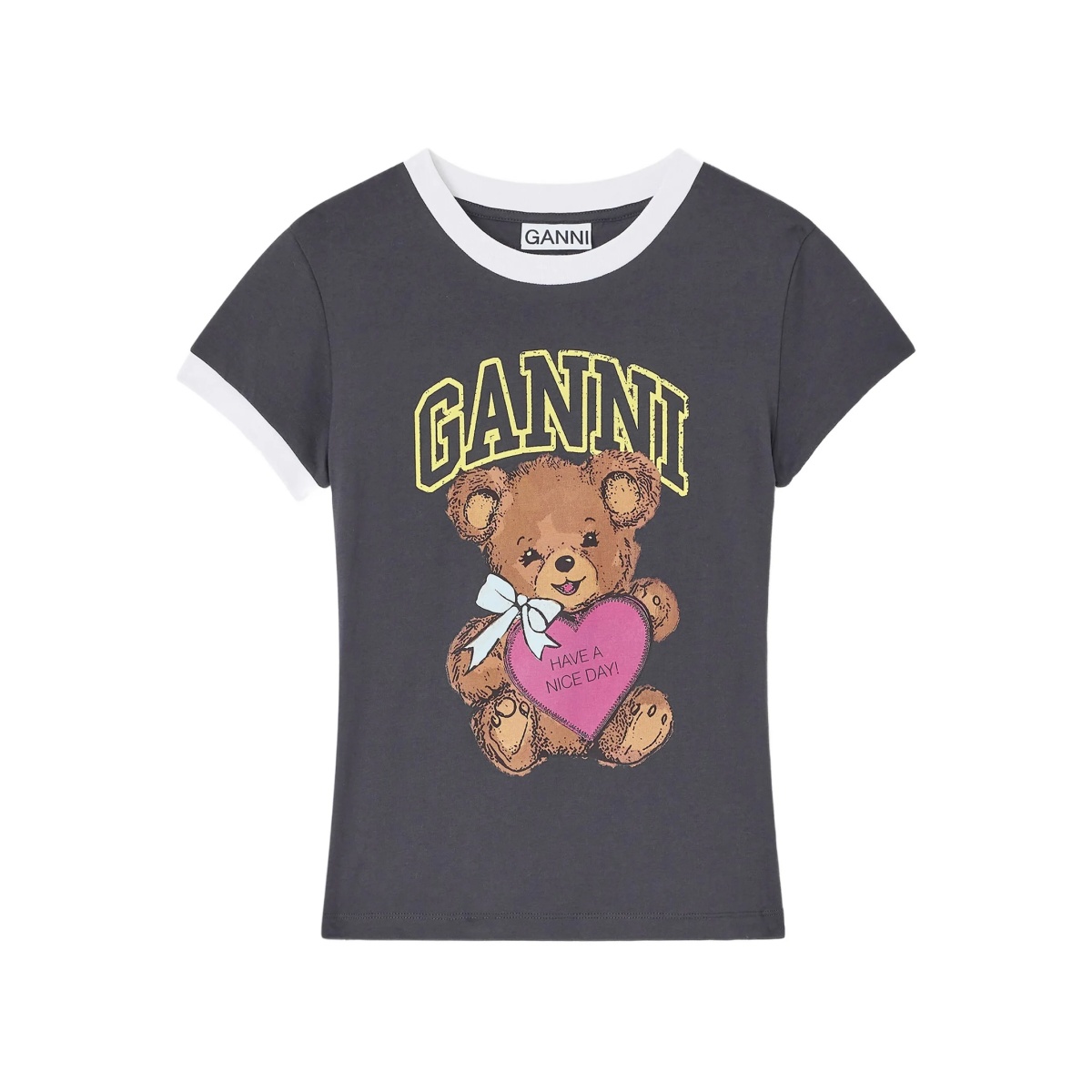 Teddy-print ringer T-shirt
