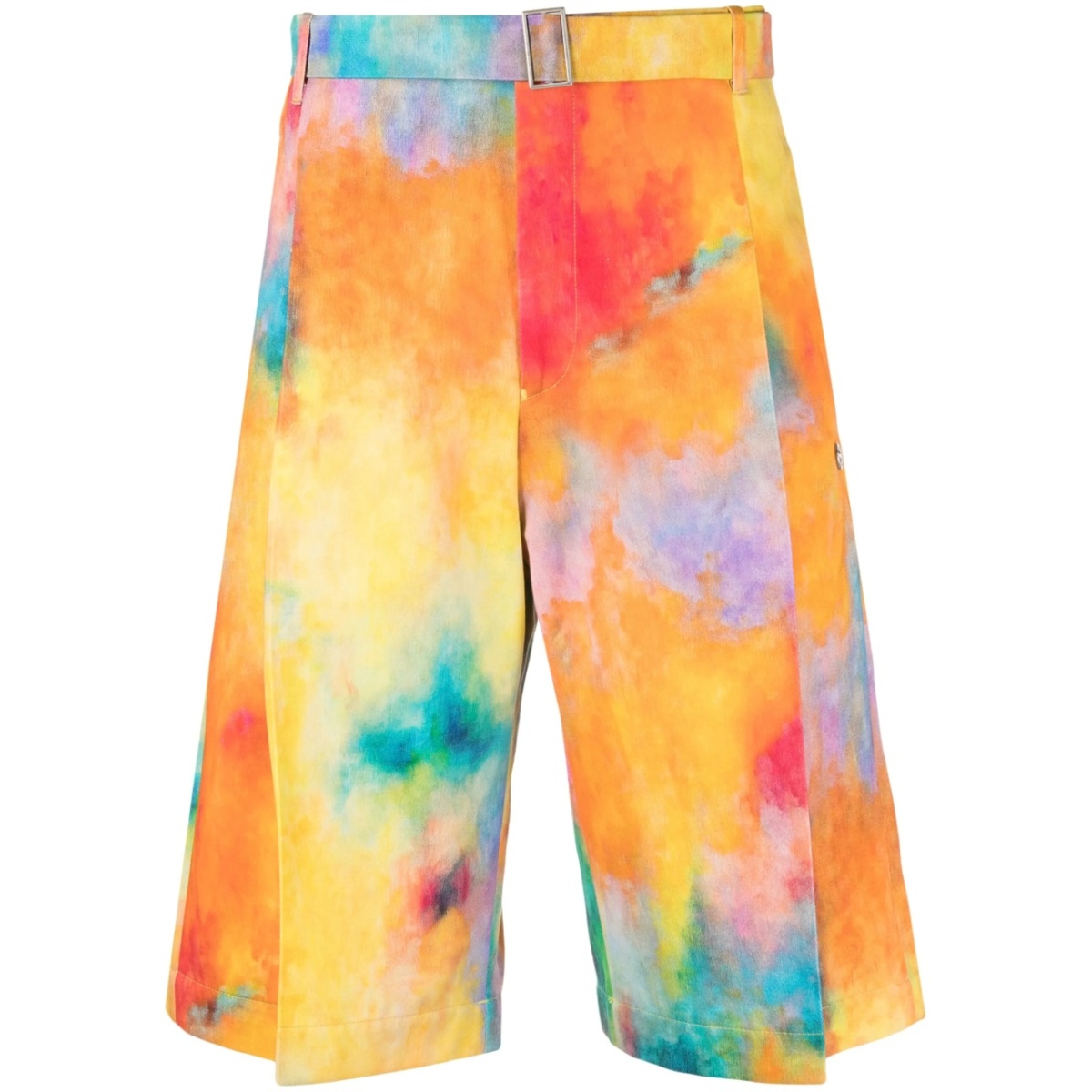 tie-dye-print pleated wide-leg shorts