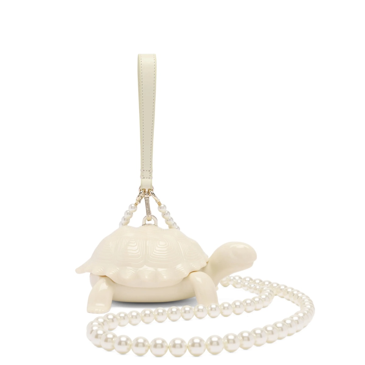 turtle faux-pearl strap clutch bag