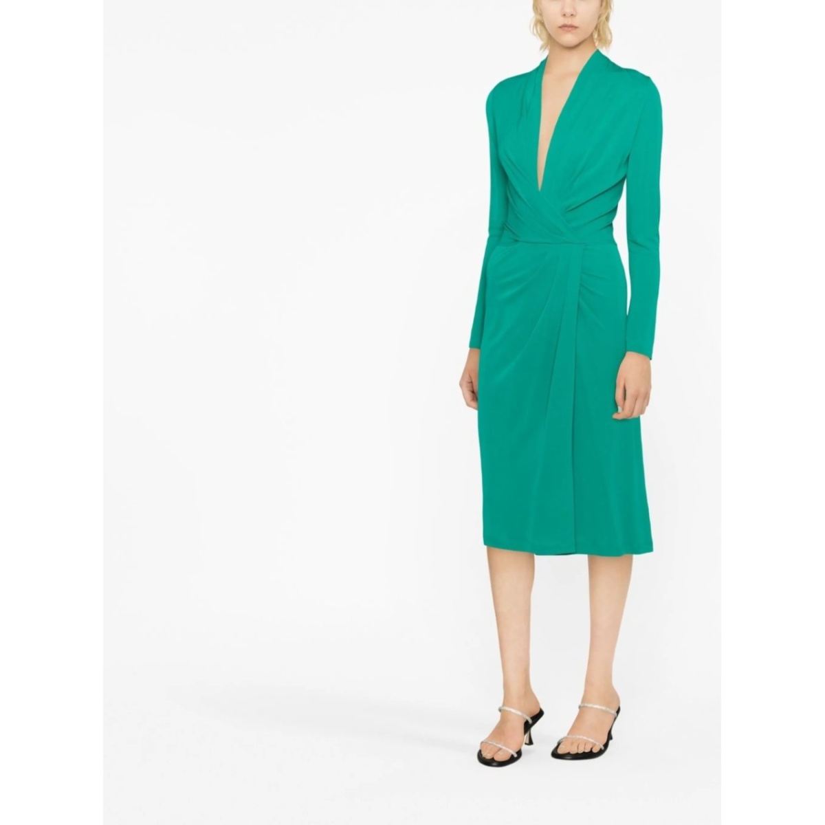 twisted-front long-sleeved midi dress - Img 3