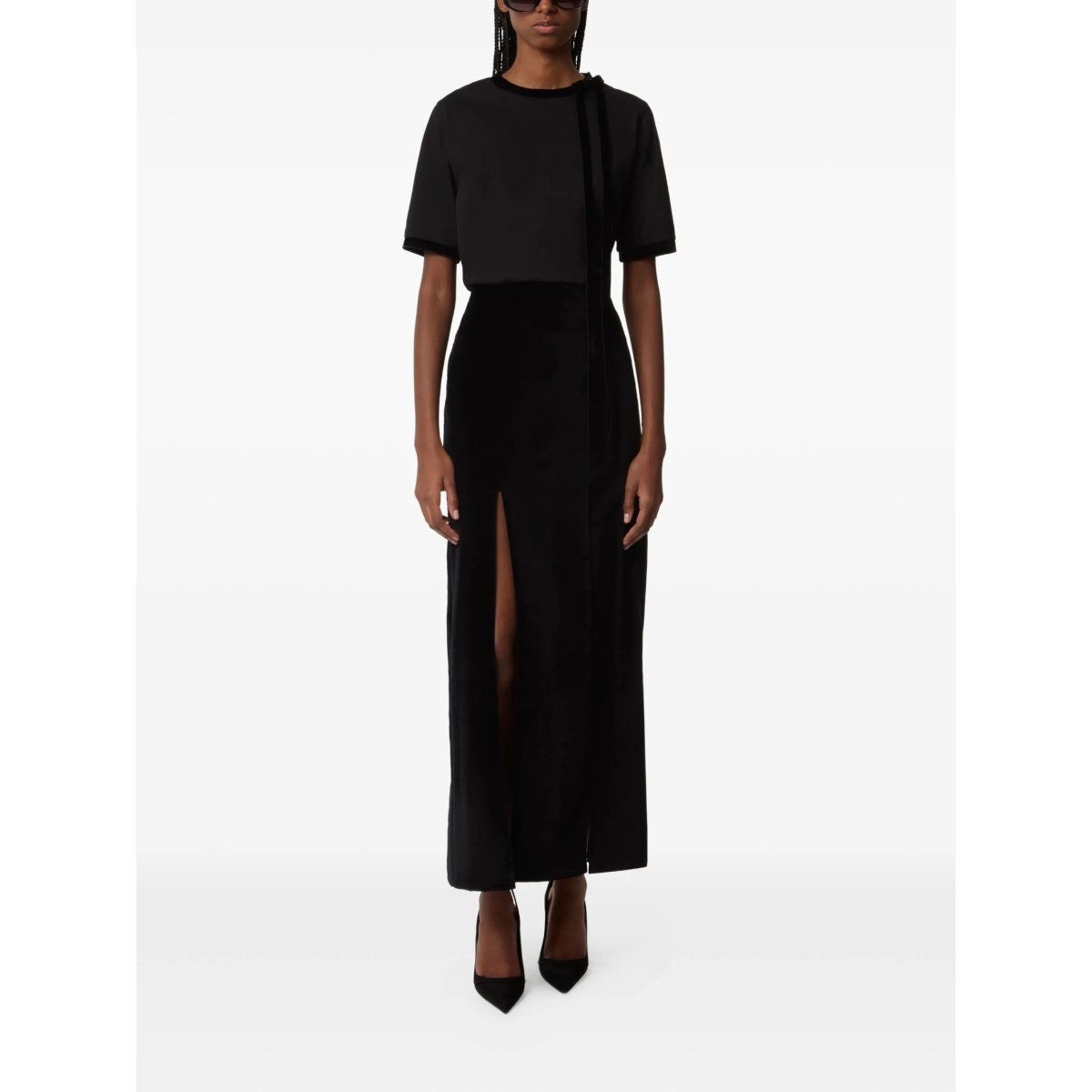 velvet-trimmed short-sleeves top - Img 2