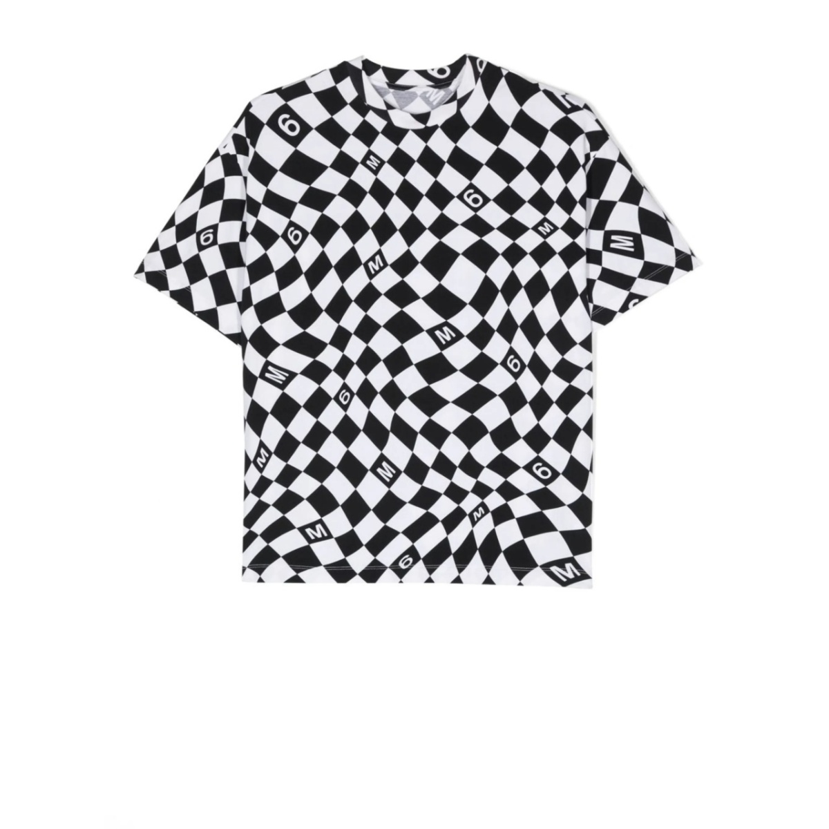 warp check pattern cotton T-shirt