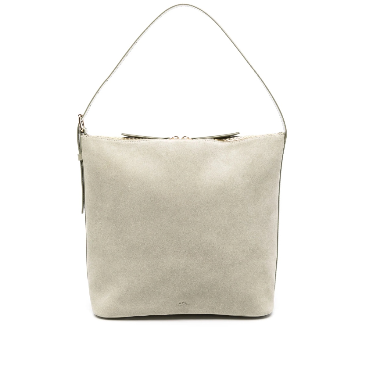 zip-fastening suede shoulder bag