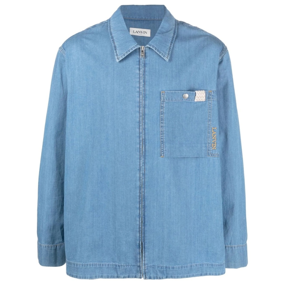 zip-up denim shirt