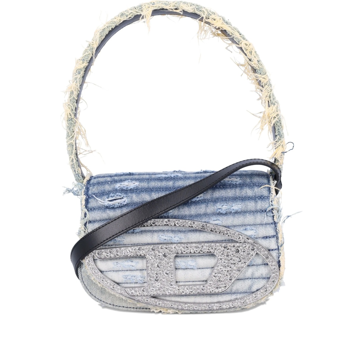 1DR crystal-embellished denim shoulder bag