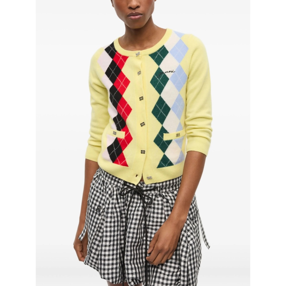 argyle-pattern cardigan - Img 3