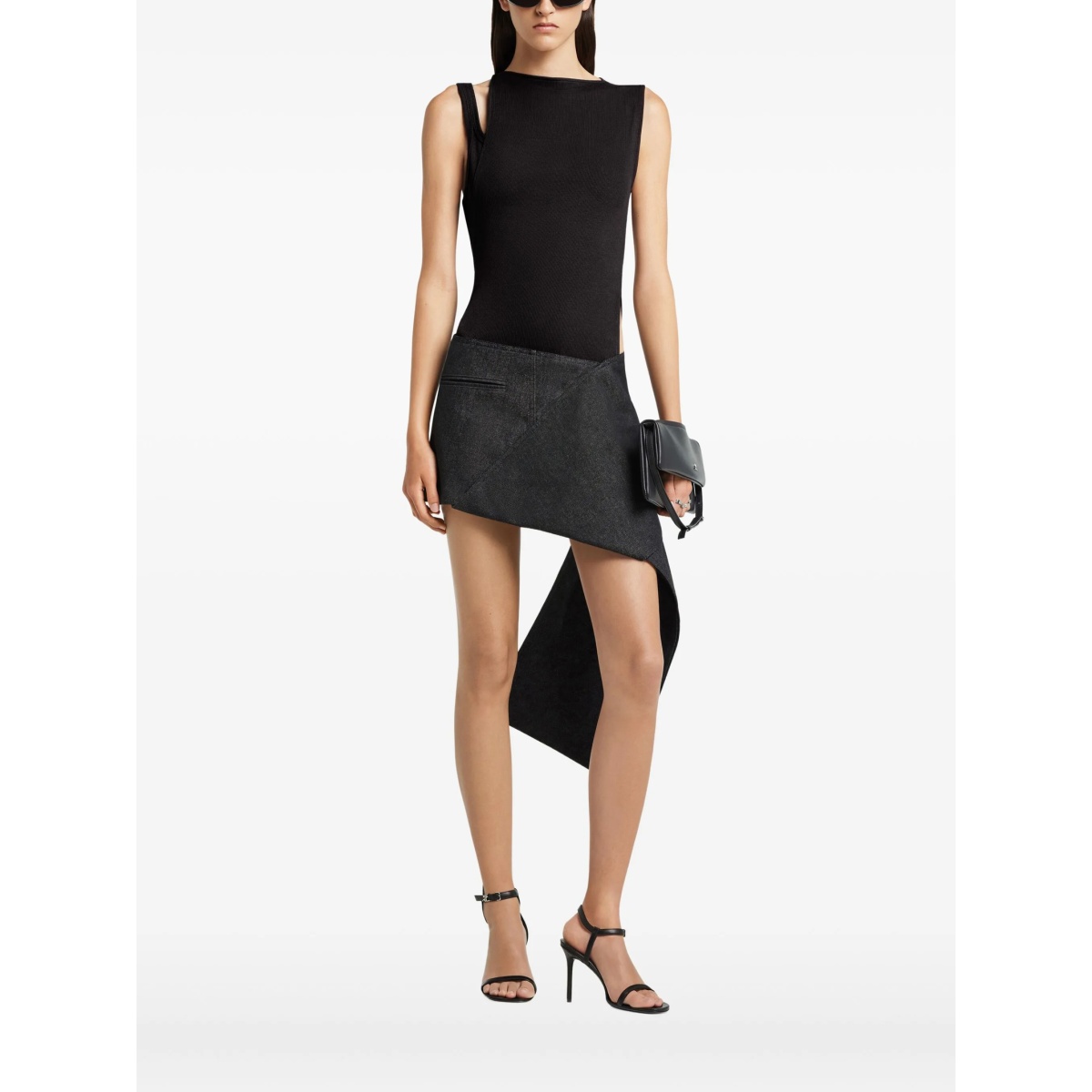 asymmetric-neckline ribbed top - Img 2