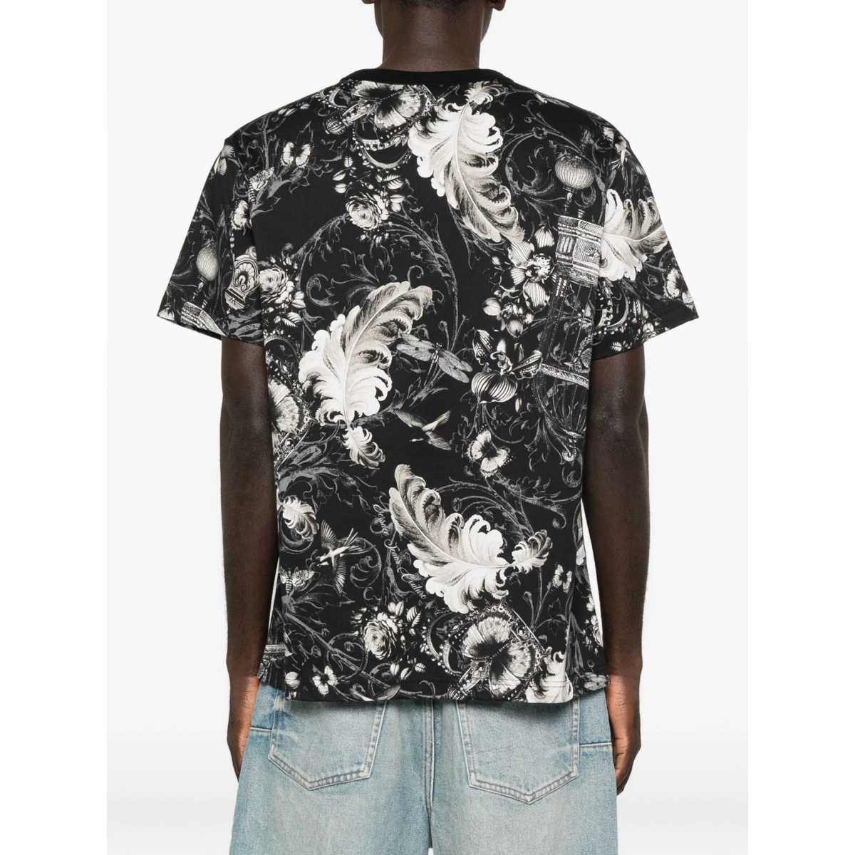 baroque-print feather T-shirt - Img 3