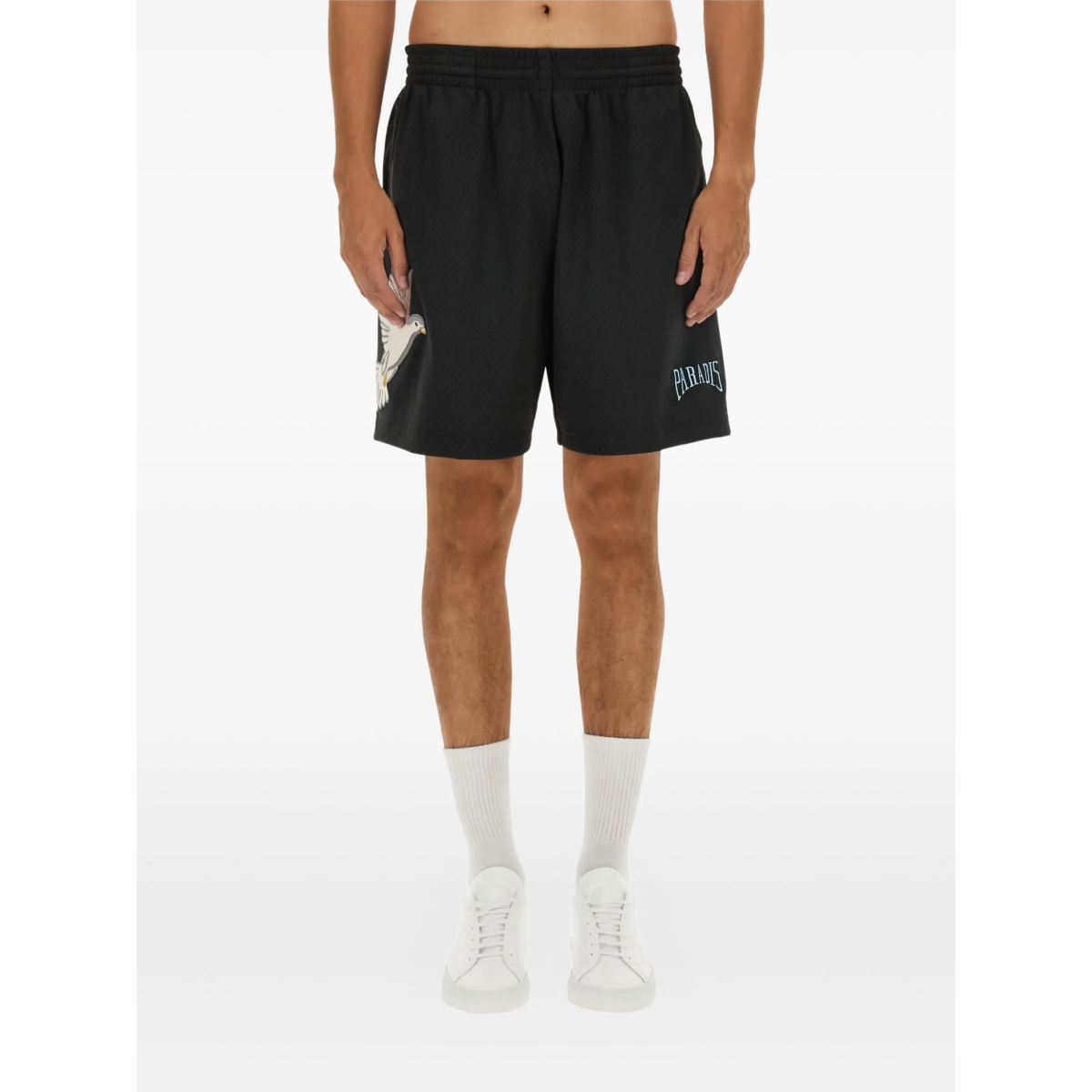 bird-print shorts