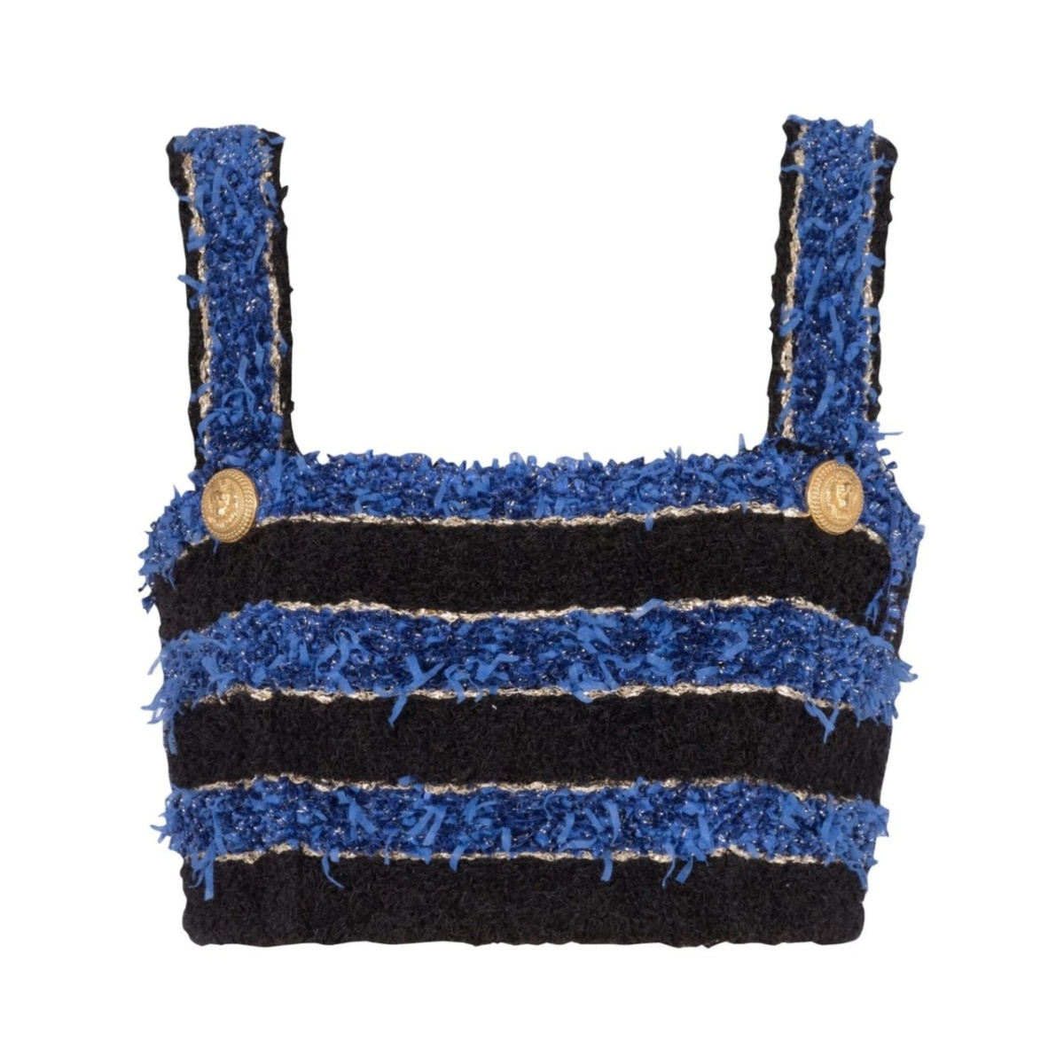 button-detail tweed crop top