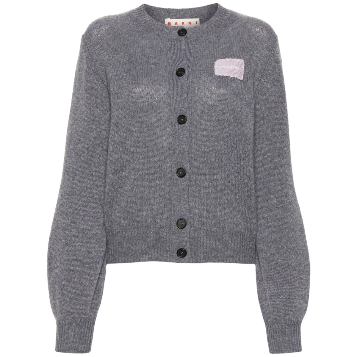 button-fastening logo-patch cardigan