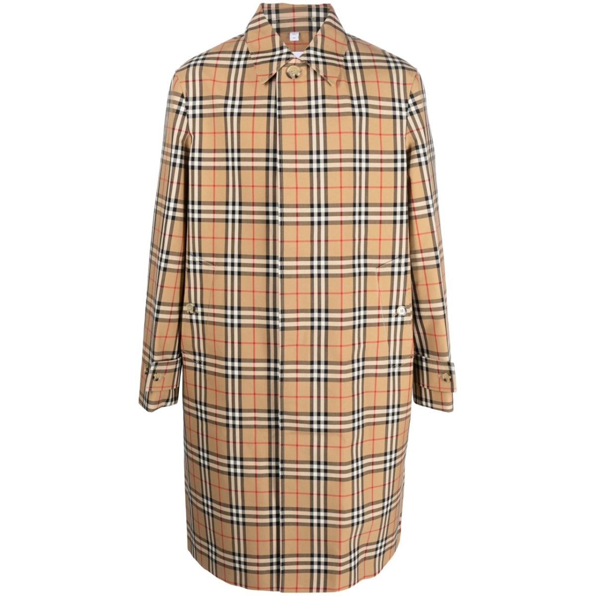 check-pattern cotton trench coat