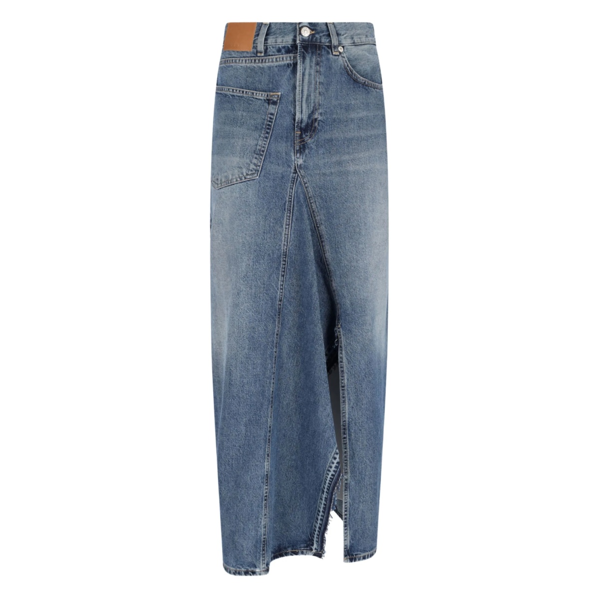 denim split-front midi skirt