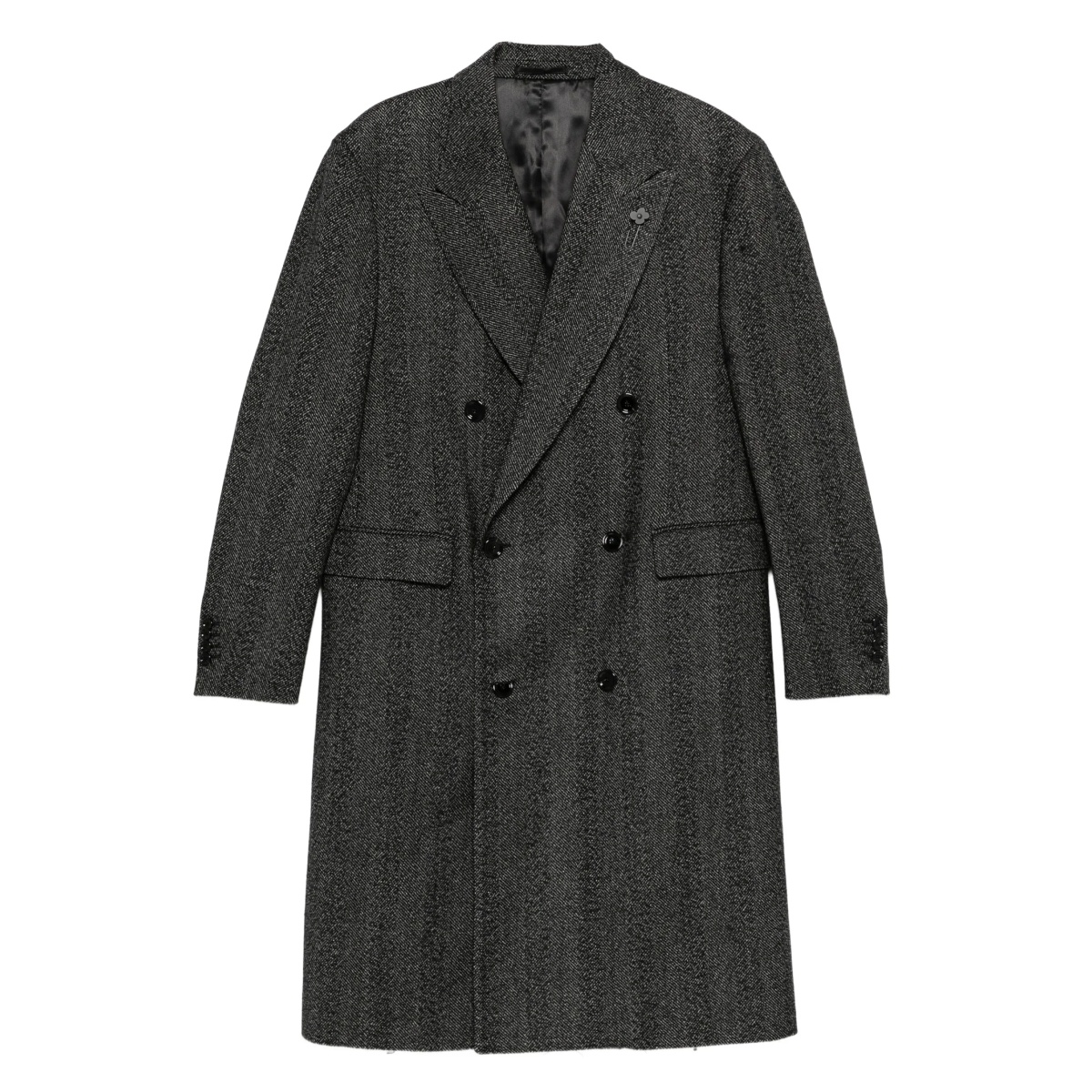 double-breasted herringbone coat