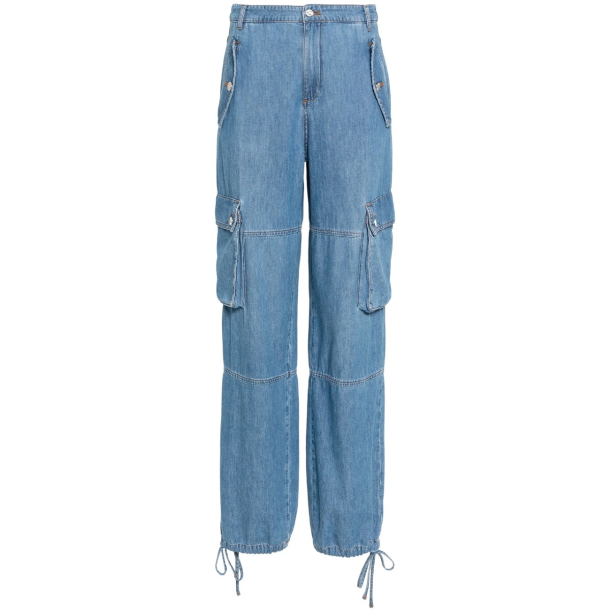 drawstring-hem cotton cargo jeans
