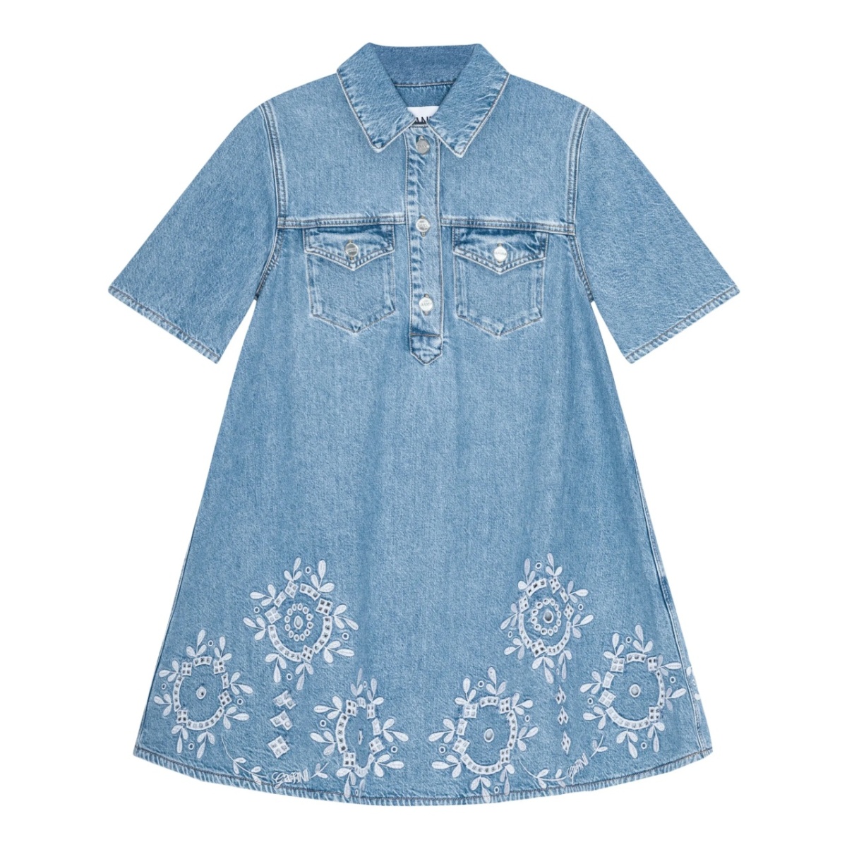 embroidered denim dress