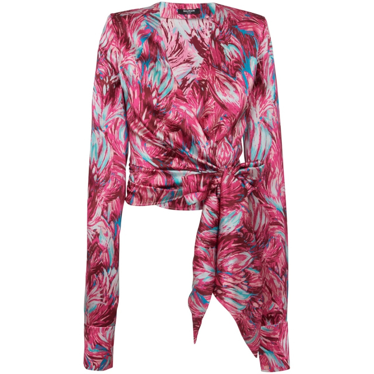 Feather-print silk blouse