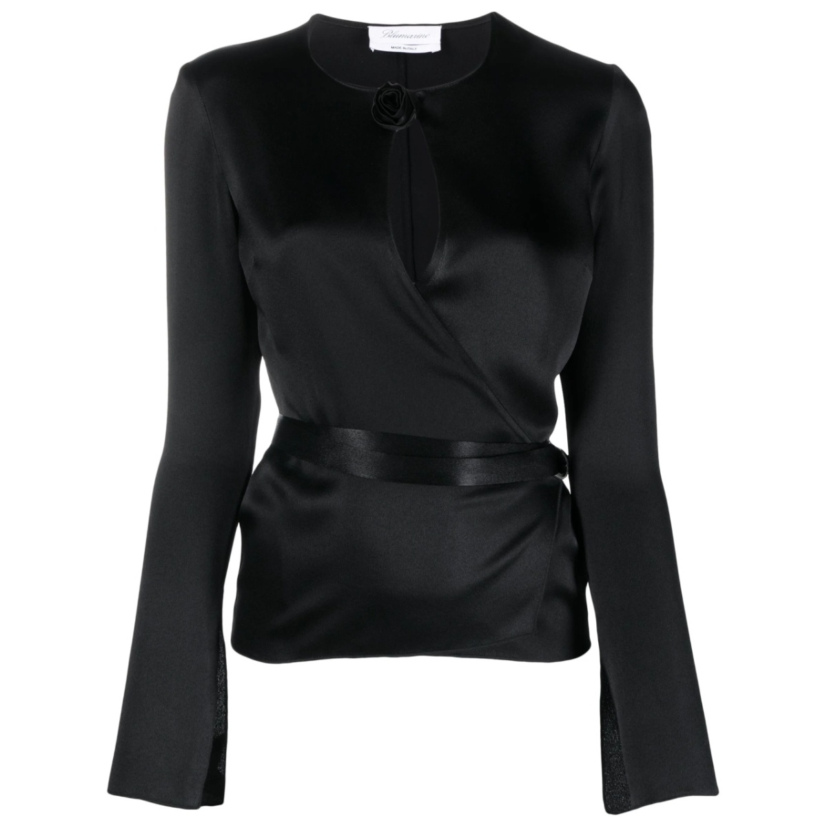 floral-appliqué wraparound blouse