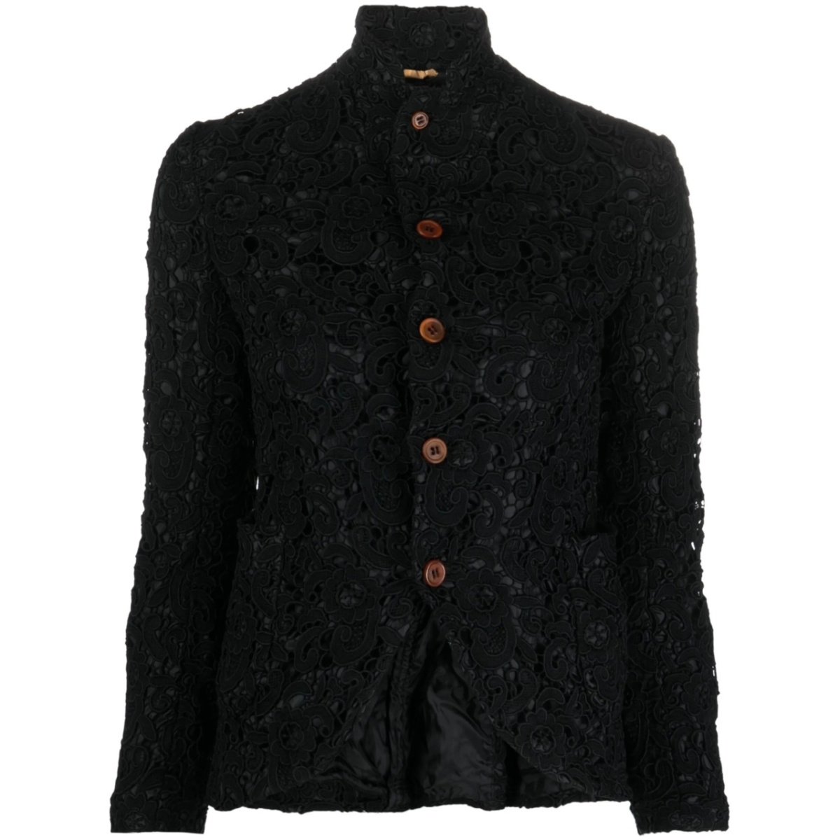 floral-embroidered button-up jacket