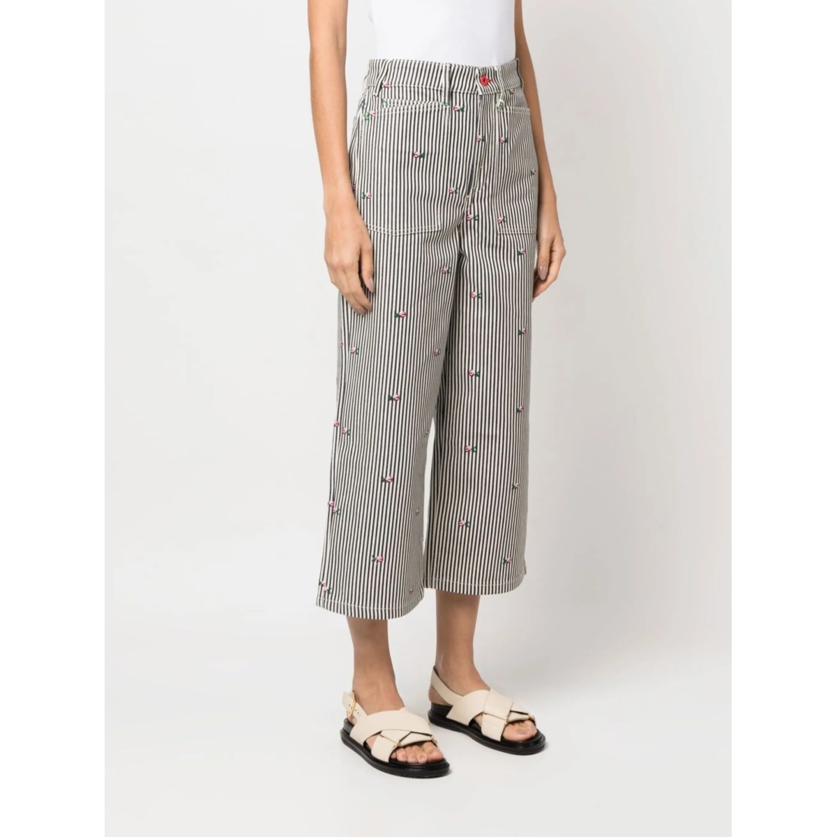 floral embroidered striped cropped jeans - Img 3