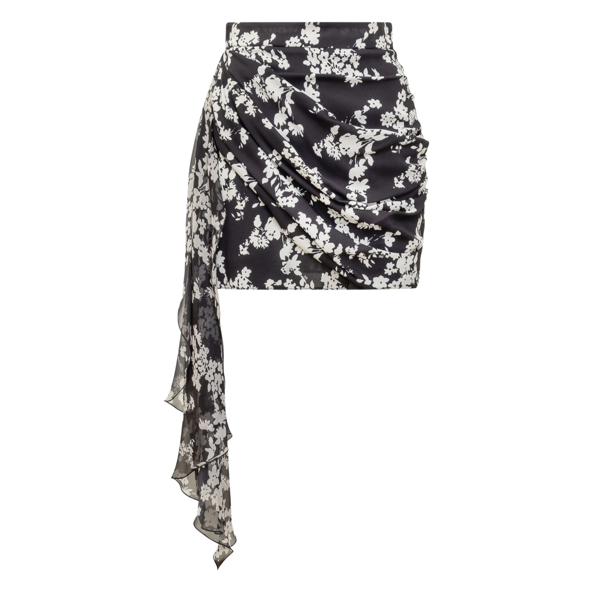 floral-print draped mini skirt