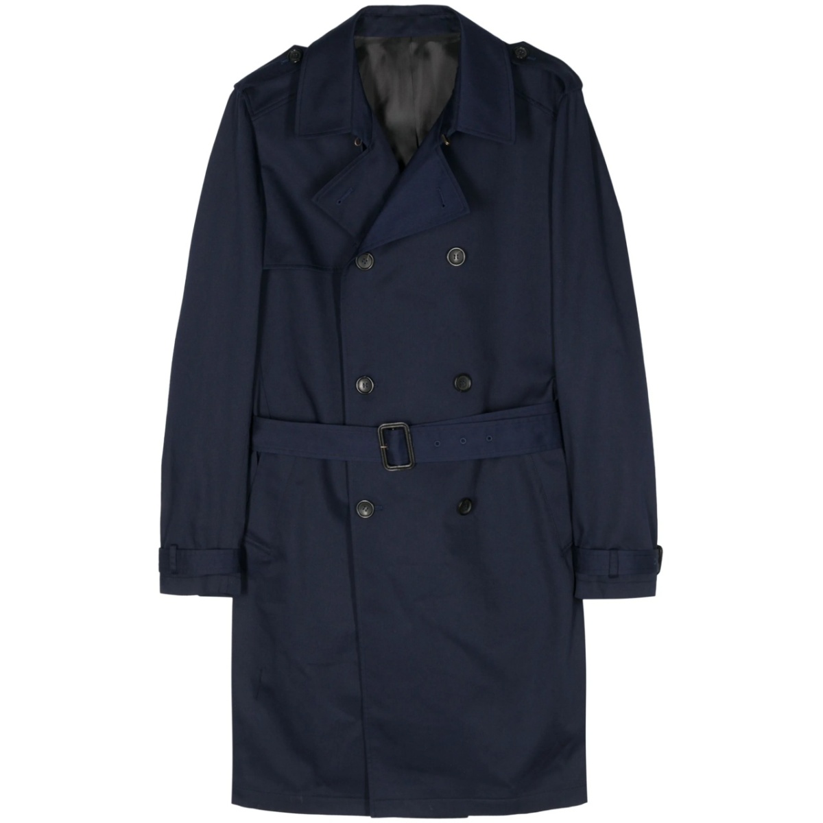 gabardine-weave double-breasted coat