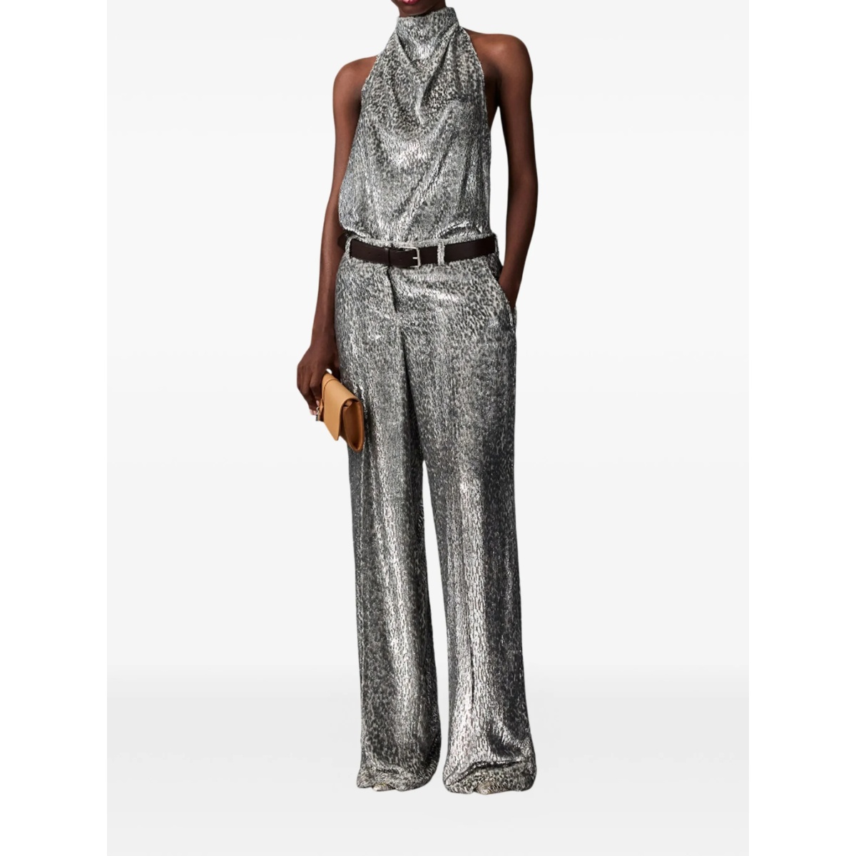 halterneck textured-velvet top - Img 2