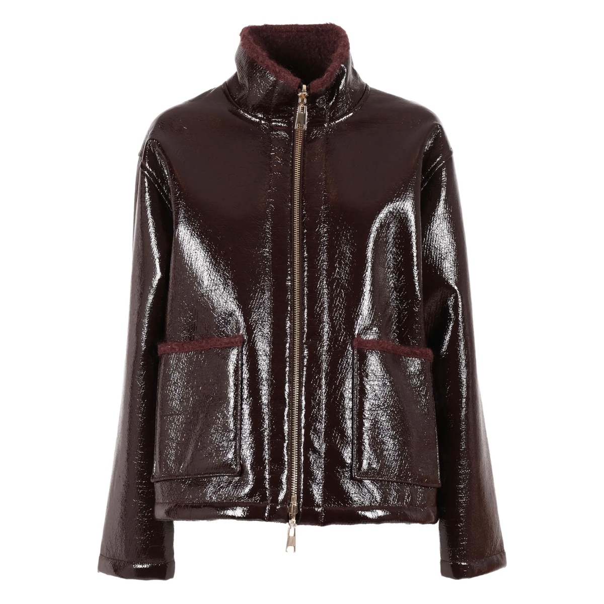high-neck zip-front jacket