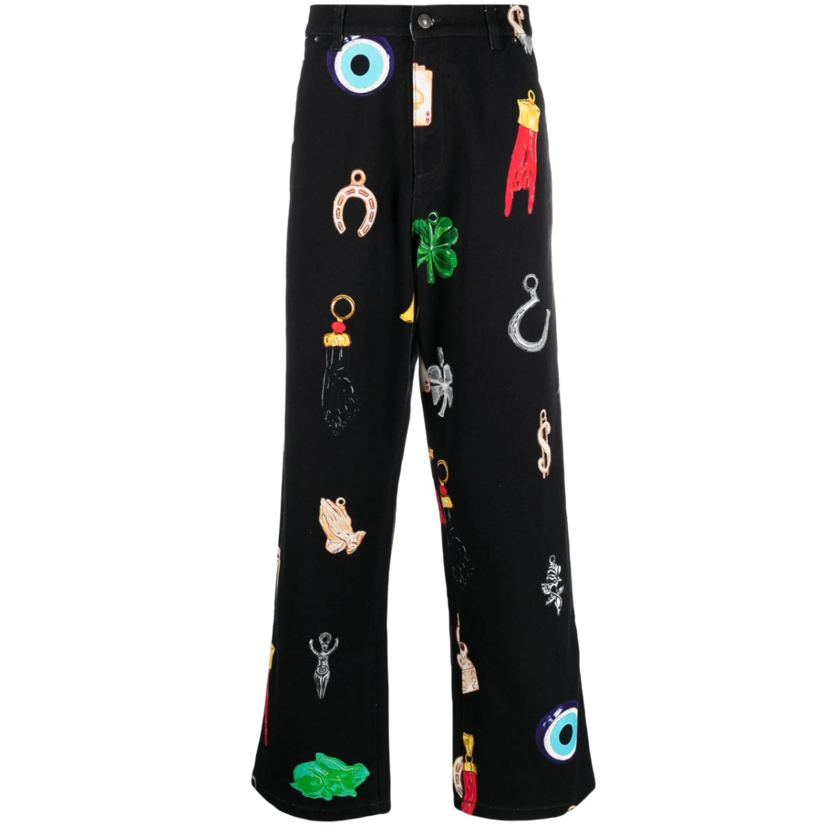 high-waisted graphic-print jeans