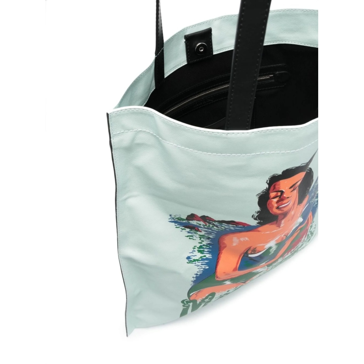 illustration-print leather tote - Img 5