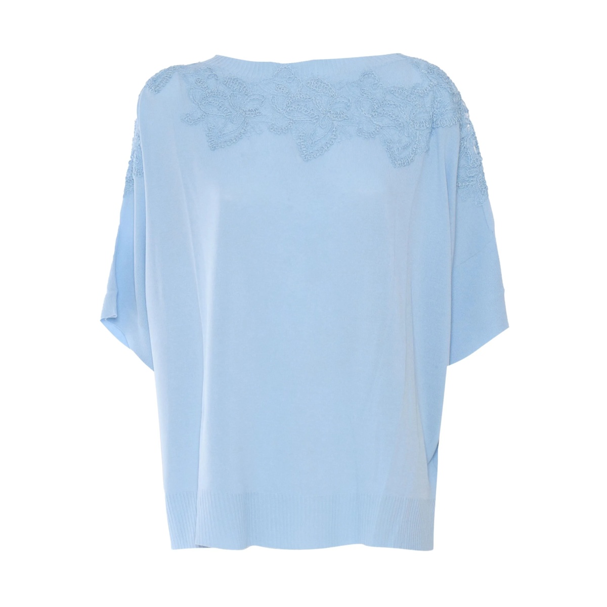 lace-embellished short-sleeve top